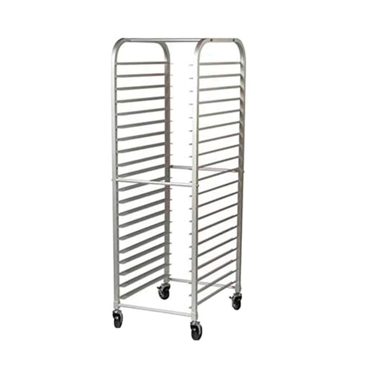 6063-T5 | Carro espiguero de aluminio Migsa para 20 charolas de 45 x 65 cm con ruedas con freno
