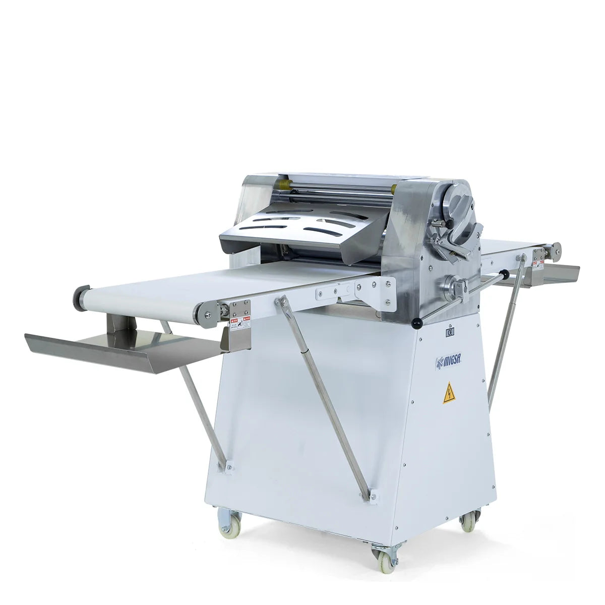 DQ-380C | Laminadora de piso con banda reversible Migsa 3/4 HP con brazos abatibles y base con ruedas