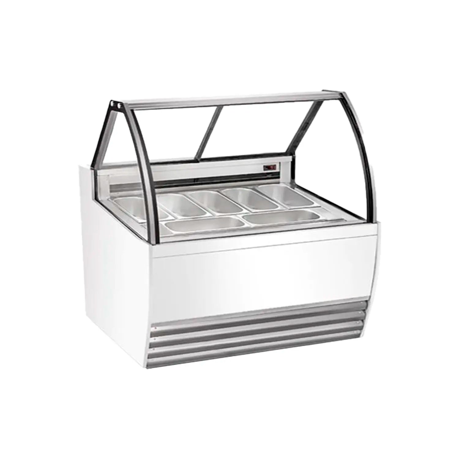 DW-13  | Vitrina exhibidora de helados Migsa 1500 W con 13 insertos de 5 L, frente curvo e iluminación LED