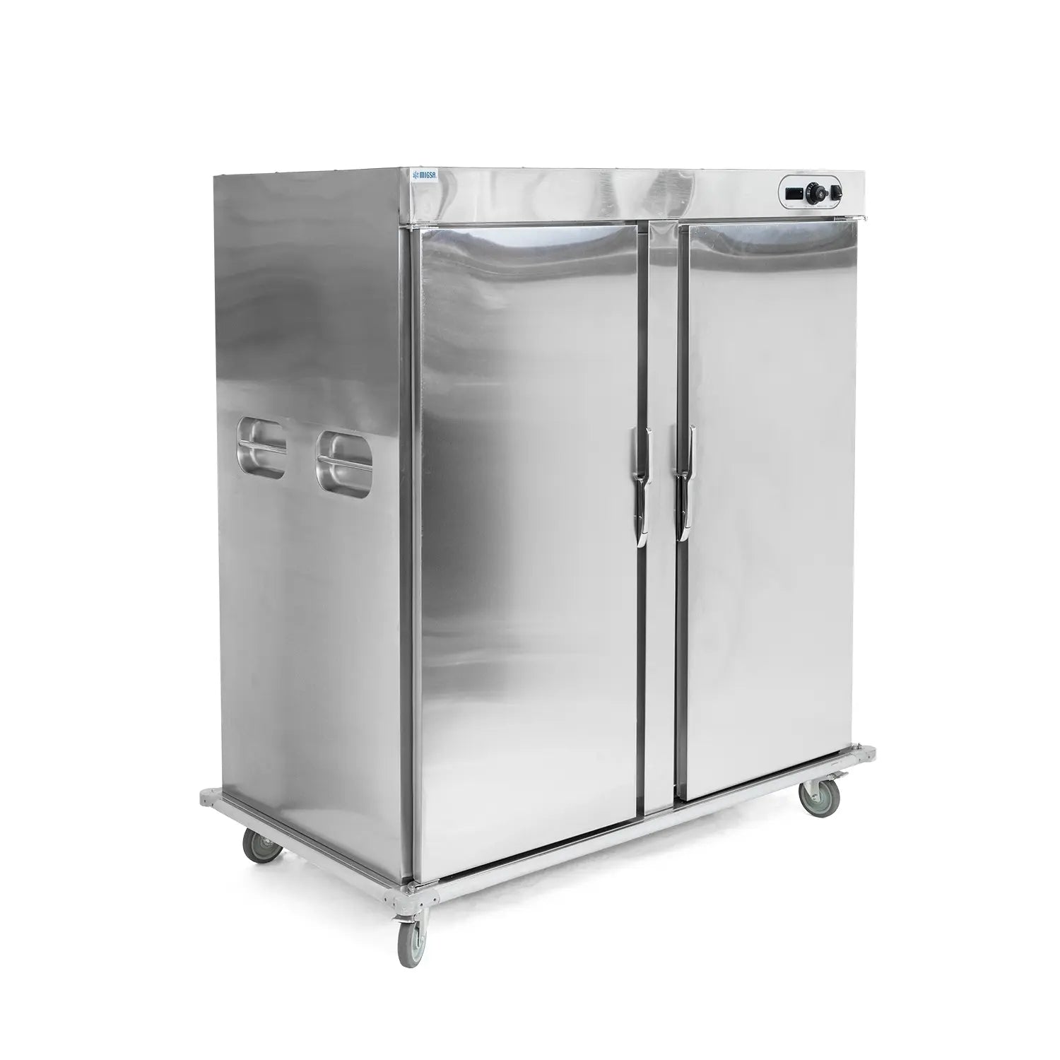 HW-22-21 | Carro calentón alto de alimentos Migsa 2.2 kW con 22 parrillas y 2 puertas