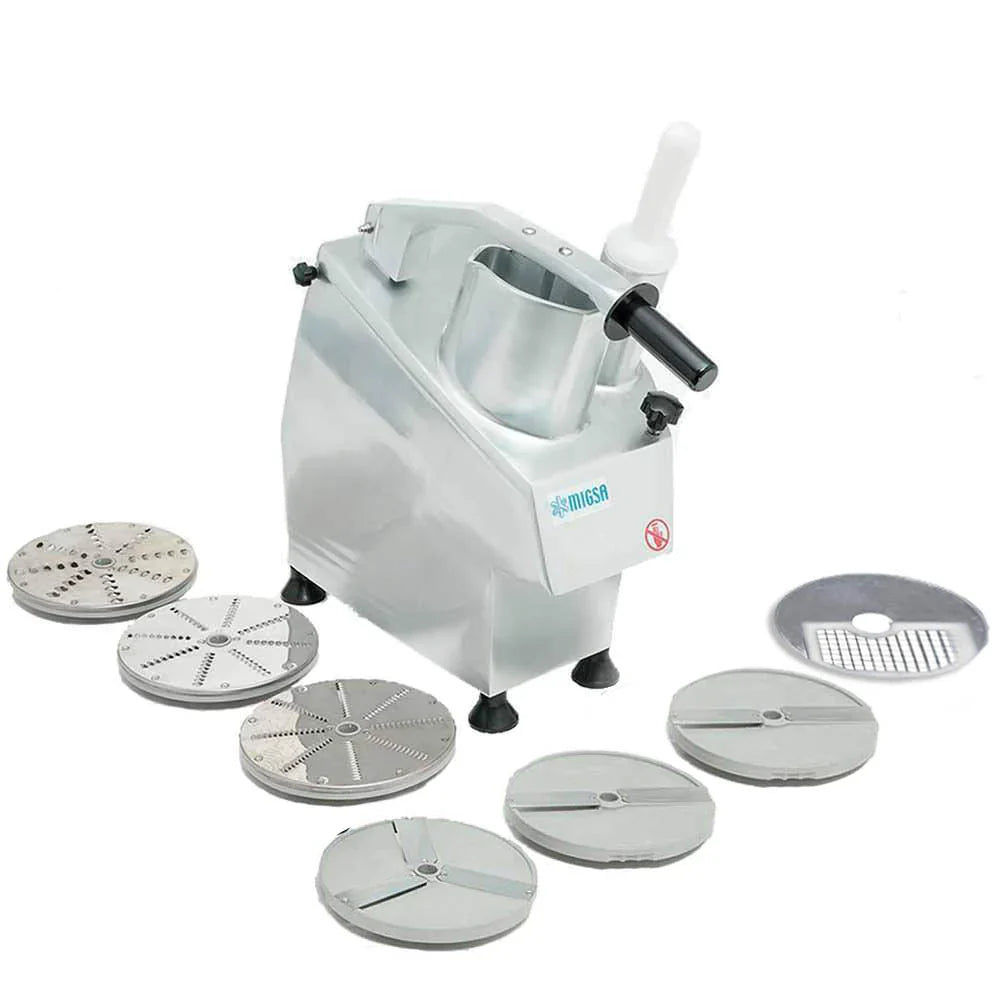 HLC-300 | Procesador de vegetales Migsa 550 W con 7 discos y doble sistema empujador