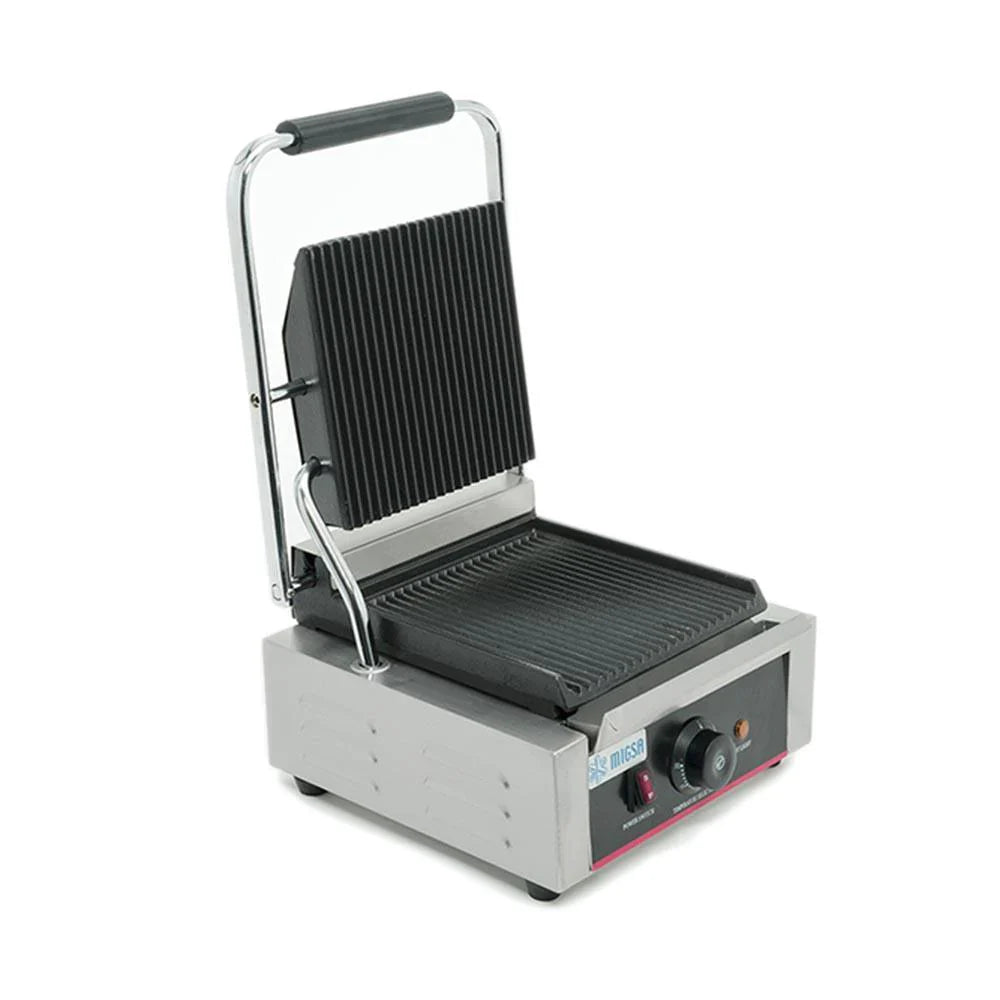 BN-811 | Plancha panini sencilla Migsa 1.8 kW con placa acanalada de teflón y termostato ajustable