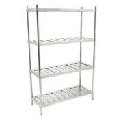 BN-R01 | Anaquel tipo marimba de acero inoxidable Migsa para ollas con 4 entrepaños
