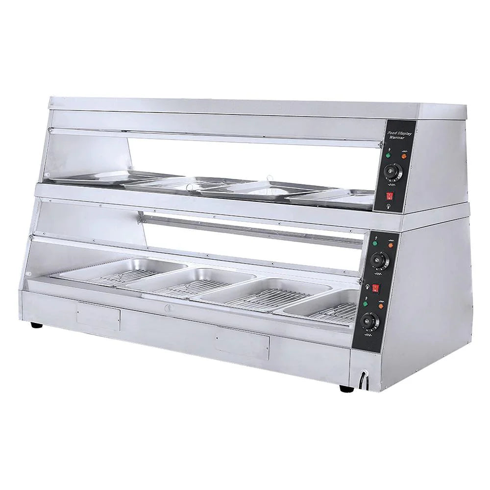 HW-6P | Vitrina caliente de doble exhibición Migsa 3000 W con 2 niveles, puertas abatibles y control de temperatura y humedad