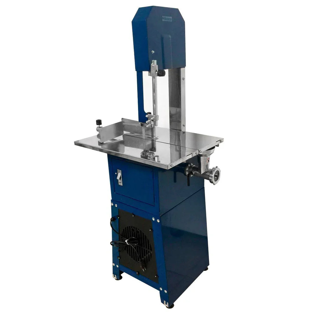 JG-250 | Sierra cortadora de carne y hueso Migsa 550 W con molino No. 8 integrado y mesa de acero inoxidable