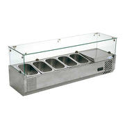 RT-1200L |  Vitrina refrigerada para ensaladas y pizzas Migsa  120 cm con 5 insertos de 1/4 y cristal contra estornudos