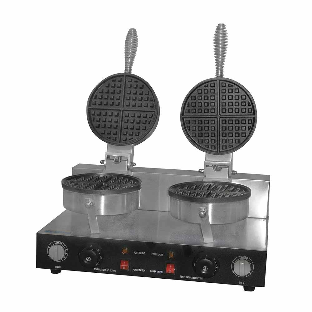 UWB-2  | Wafflera tipo americana doble Migsa 2400 W con 2 platos de teflón, termostatos ajustables y temporizadores de 5 min
