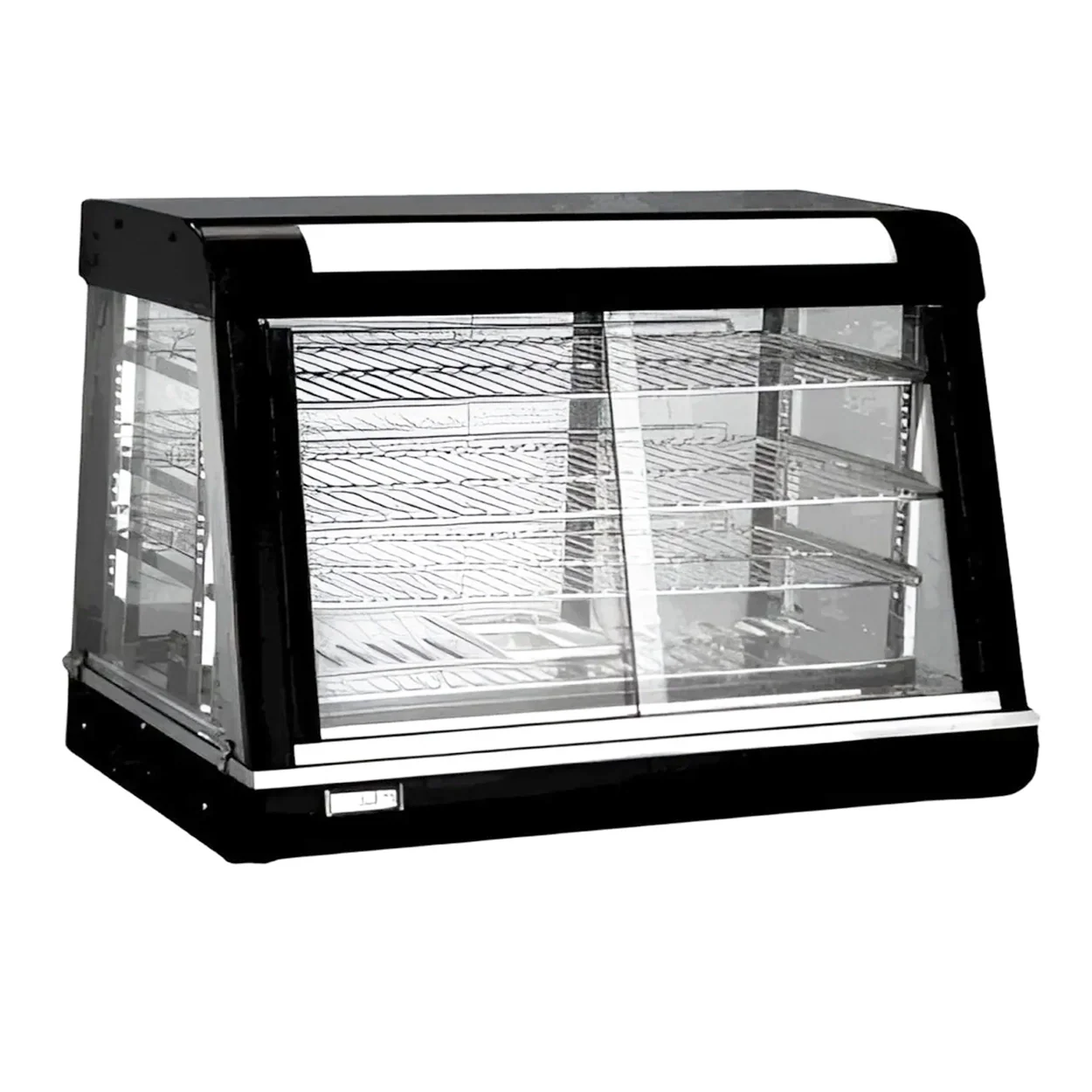 BN-900R | Vitrina caliente sobre mostrador Migsa  con 3 niveles, puertas deslizables y control de temperatura ajustable