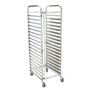 BN-T01 | Carro espiguero Migsa  de acero inoxidable para 18 charolas de 45 x 65 cm con ruedas con freno