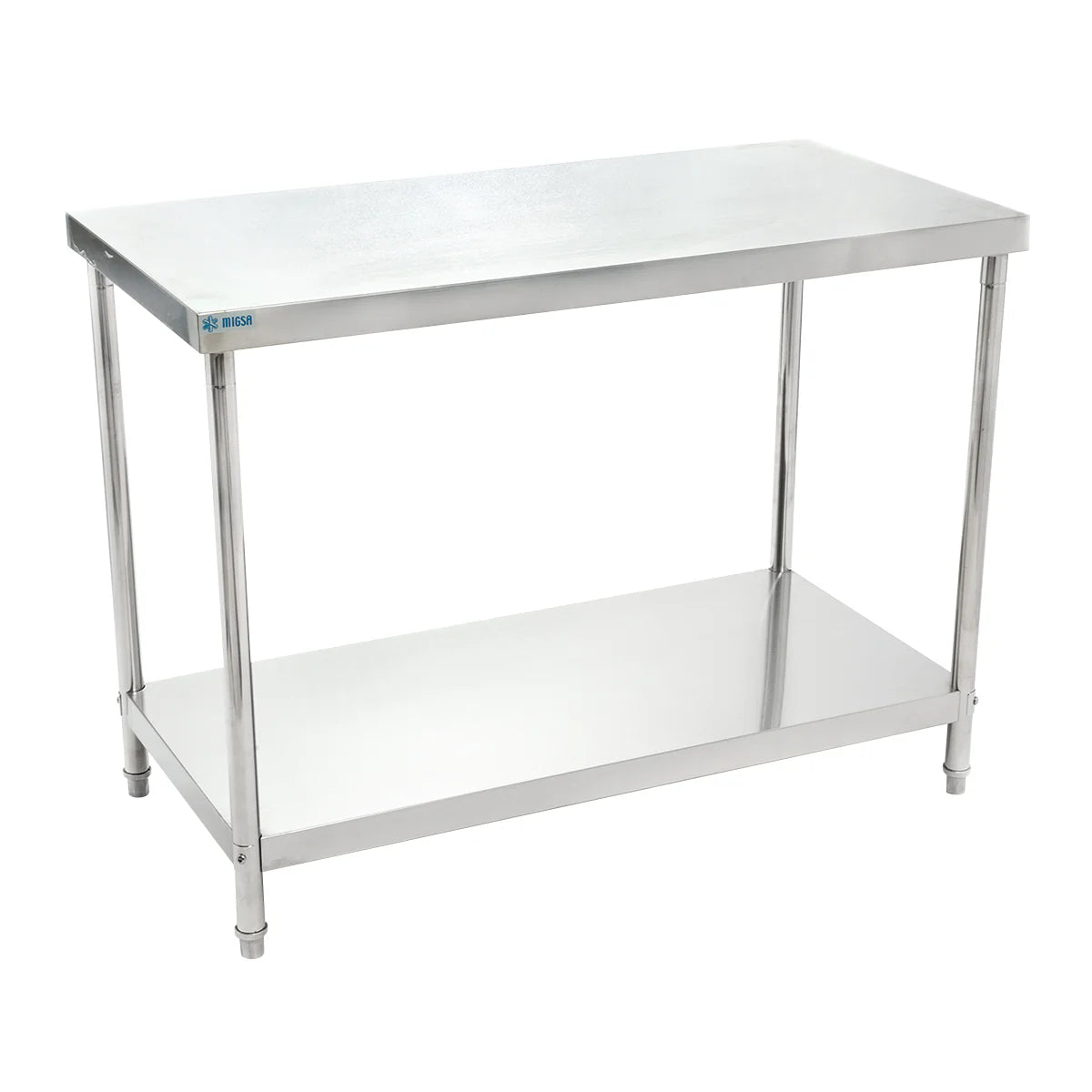 BN-W03/150 | Mesa de trabajo central Migsa de acero inoxidable 150 cm con entrepaño inferior y regatones ajustables