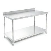 BN-W04/120 | Mesa de trabajo con lambrín Migsa de acero inoxidable 120 cm con entrepaño inferior y regatones ajustables