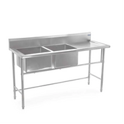 BN-S07 | Fregadero industrial de acero inoxidable Migsa 160 cm con 2 tarjas y regatones ajustables