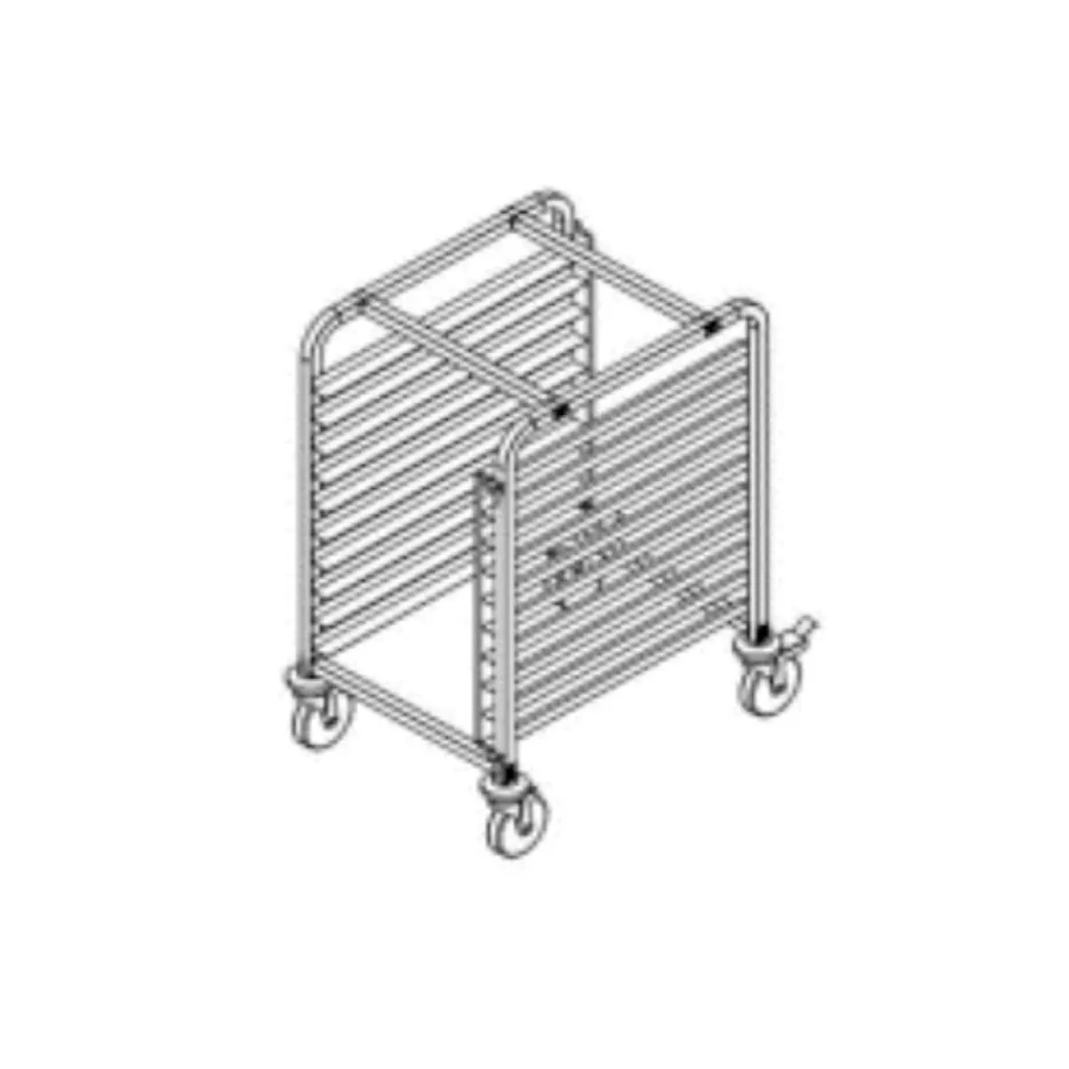 BN-T02 | Carro espiguero bajo Migsa de acero inoxidable para 10 charolas de 45 x 65 cm con ruedas con freno