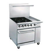 DCR36-4QH | Estufa comercial a gas Migsa  con 4 quemadores, plancha grill y horno con respaldo