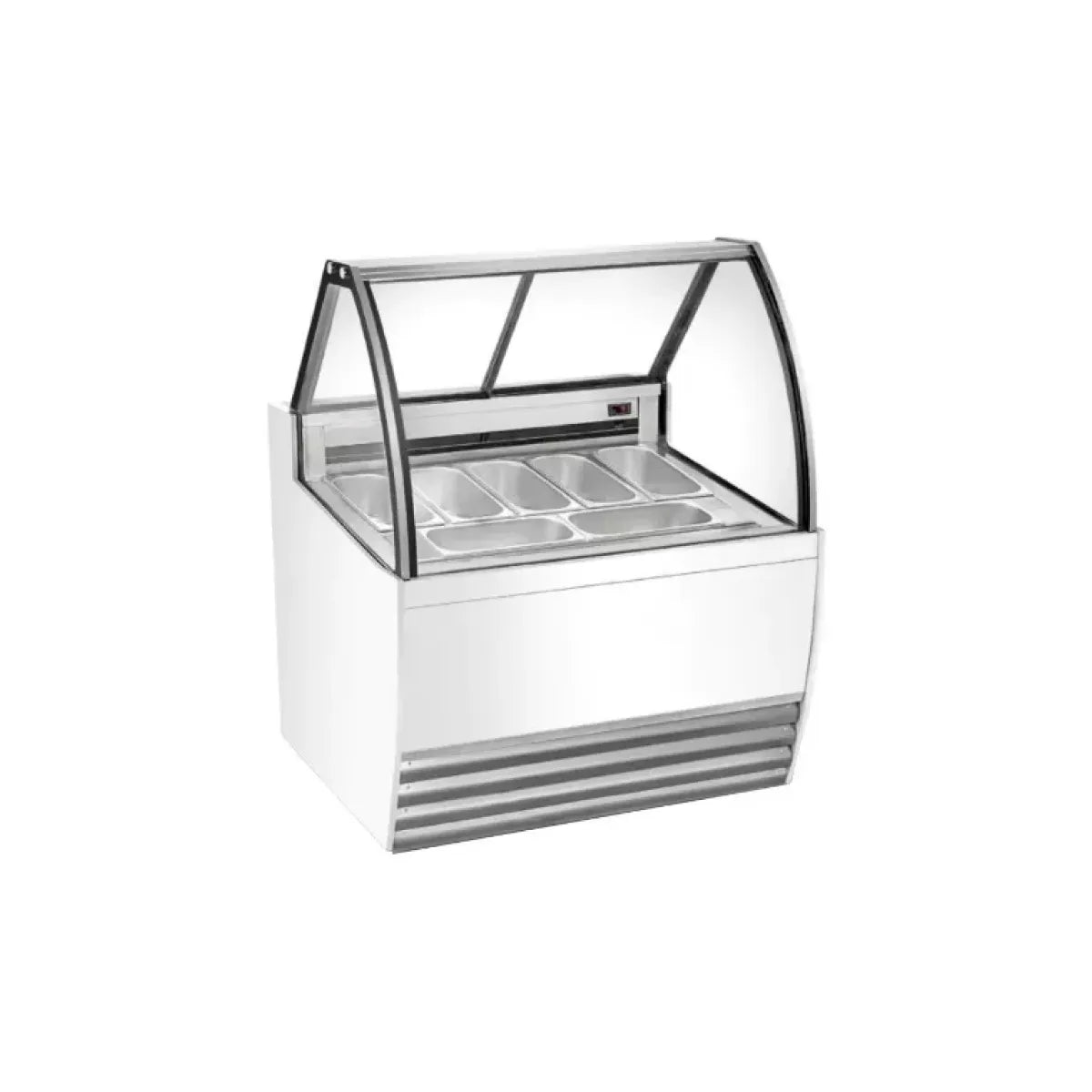 DW-7 | Vitrina exhibidora de helados Migsa 1300 W con 7 insertos de 5 L, frente curvo e iluminación LED