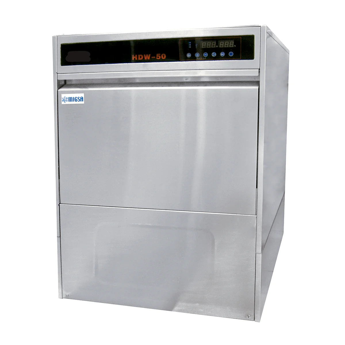 HDW-50 | Máquina lavadora de platos y vasos Migsa 3.35 kW con canastillas de 50 x 50 cm y calentamiento de enjuague