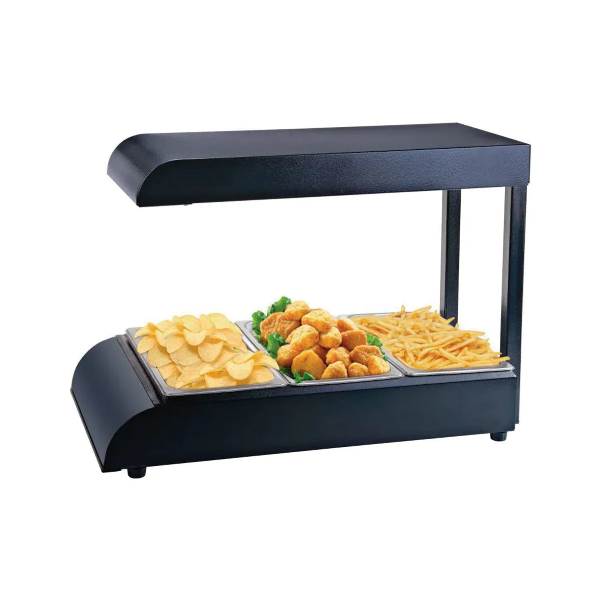 LT-03 | Exhibidor abierto térmico de alimentos Migsa 530 W con infrarrojo y 3 insertos tercios