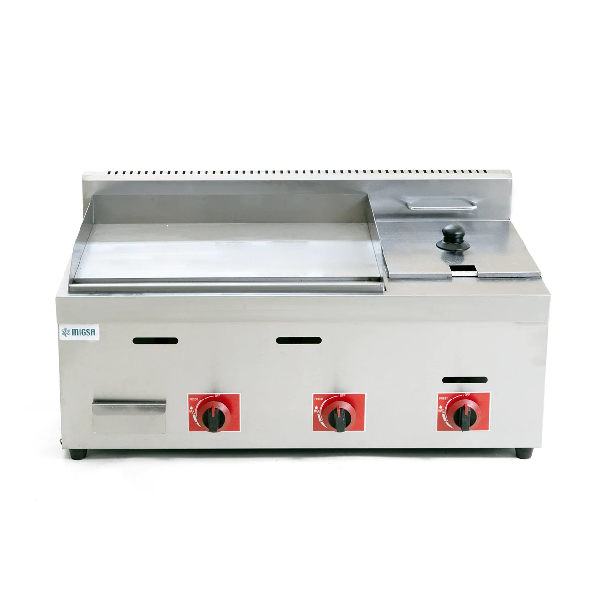 PFM-85 | Plancha grill lisa con freidora a gas Migsa con placa de 550 x 350 mm y freidora de 4 L