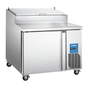 PICL1 | Mesa para preparación de pizzas Migsa 310 L con 1 puerta, tapa abatible e insertos incluidos