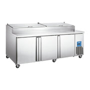 PICL3 | Mesa para preparación de pizzas Migsa 770 L con 3 puertas, tapa abatible e insertos incluidos