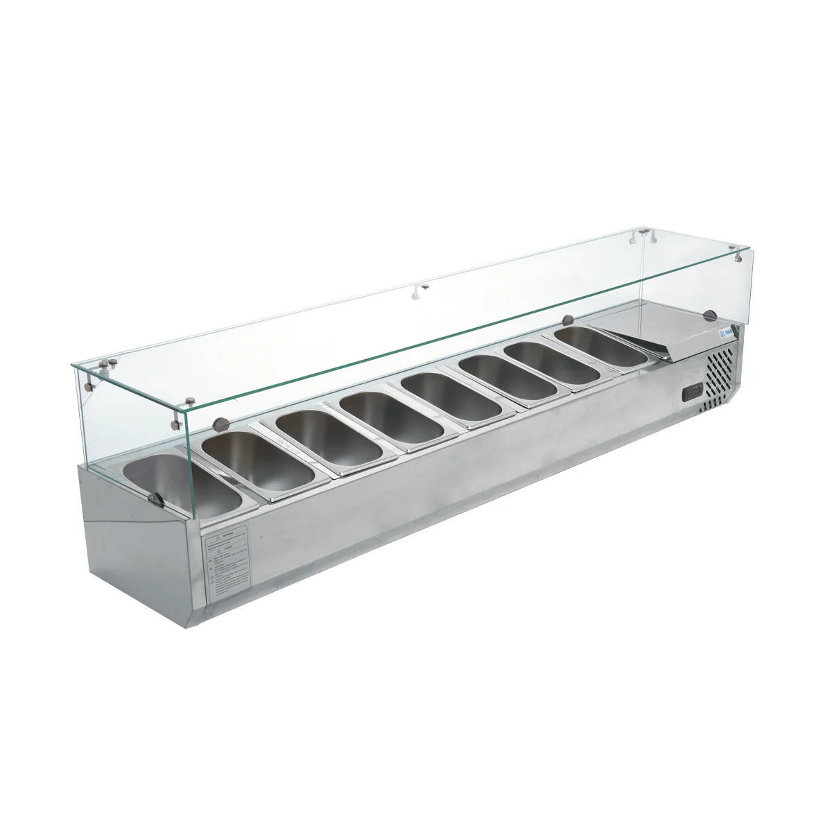 RT-1800L | Vitrina refrigerada para ensaladas y pizzas Migsa 180 cm con 8 insertos de 1/4 y cristal contra estornudos