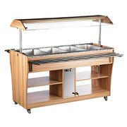 RTR-1490L | Mesa buffetera caliente móvil Migsa con 4 insertos enteros, cubierta de granito y control digital de temperatura