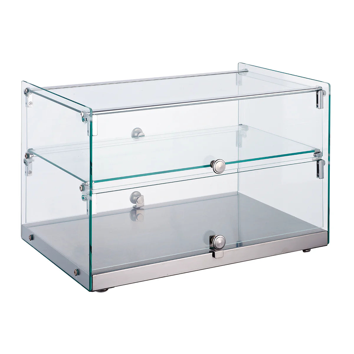RTZ-50L | Vitrina exhibidora neutra Migsa 50 L con cristal recto, 2 niveles y puertas delanteras y traseras