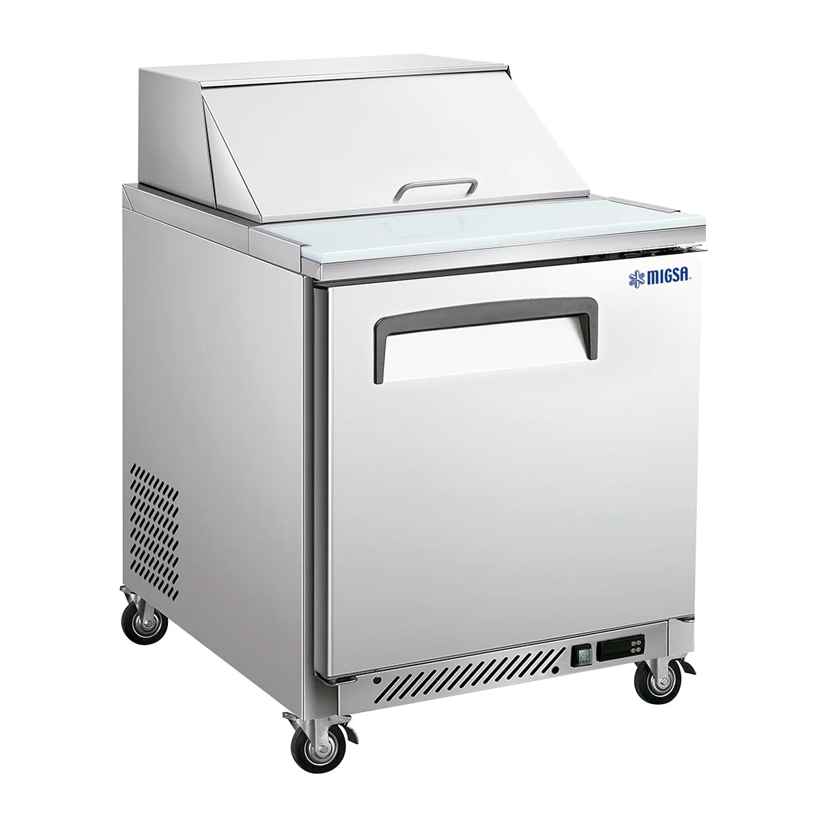 SCL-1 | Mesa fría para ensaladas Migsa  170 L con 1 puerta, tapa abatible e insertos incluidos