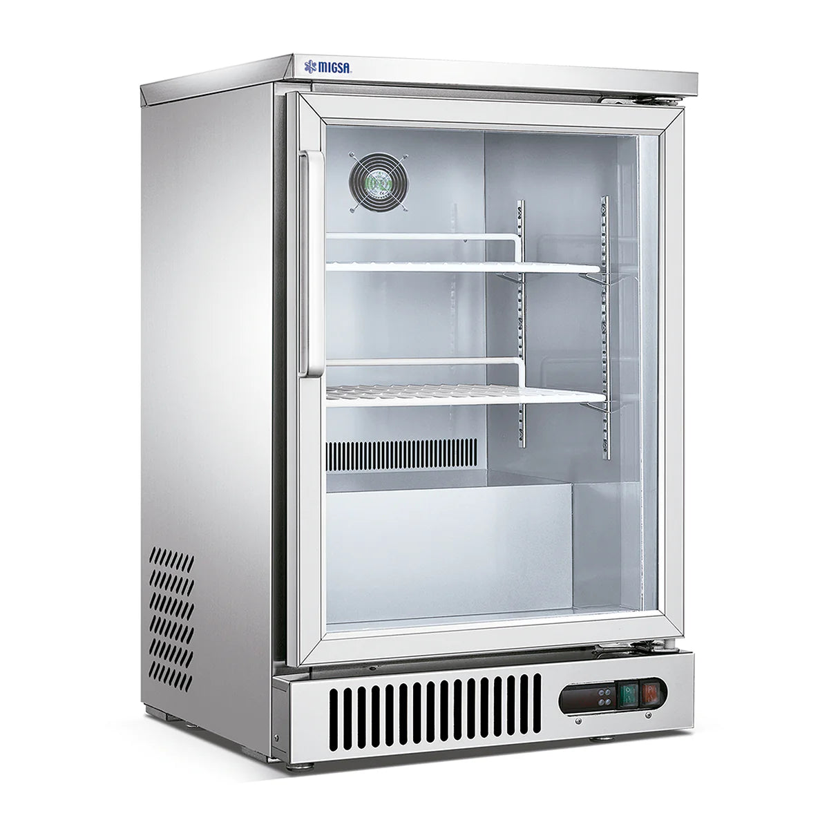 SG160 | Refrigerador contrabarra Migsa 160 L con 1 puerta de cristal y control digital de temperatura