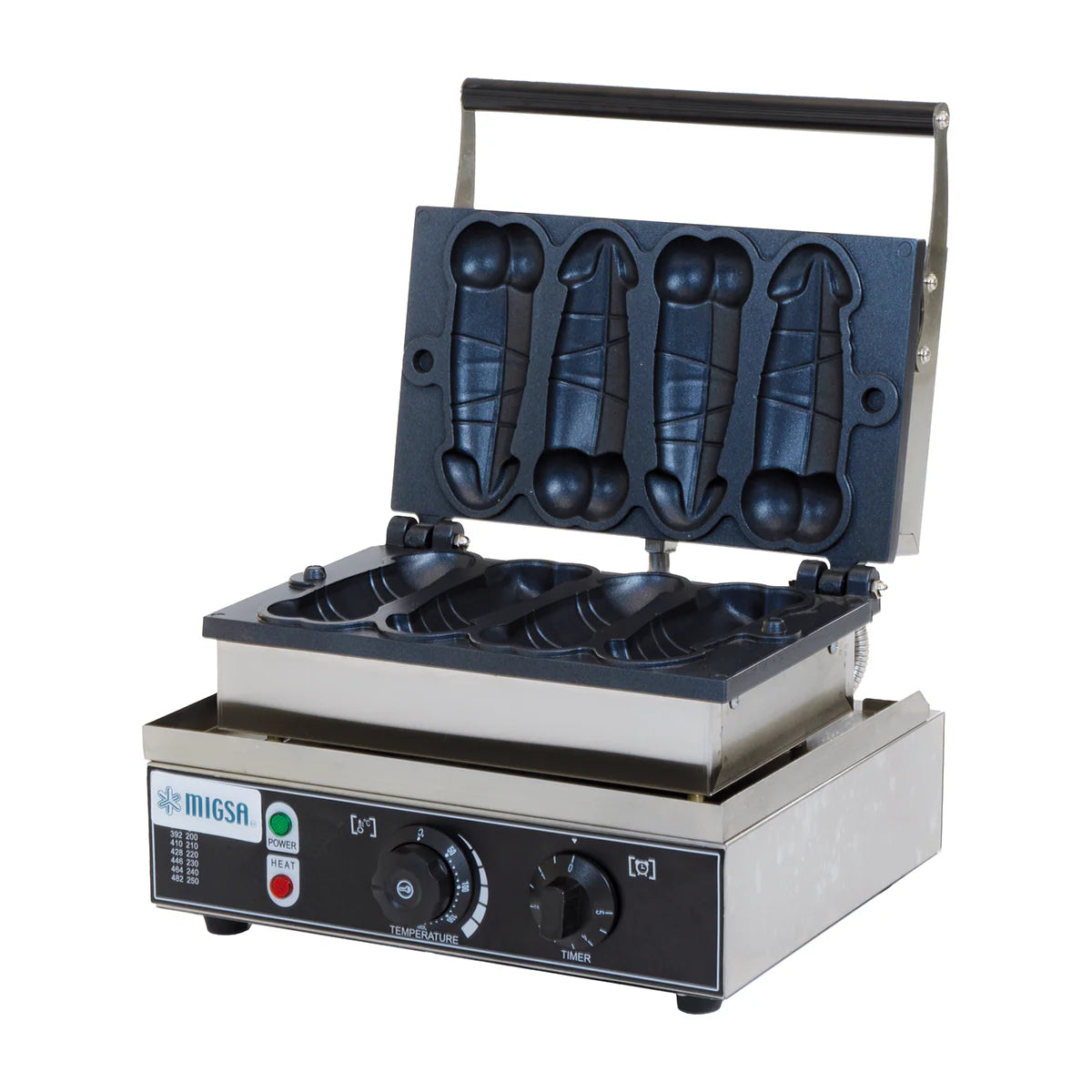 WDR-4 | Wafflera de figura anatómica Migsa 1500 W con 4 piezas, platos de teflón y termostato ajustable