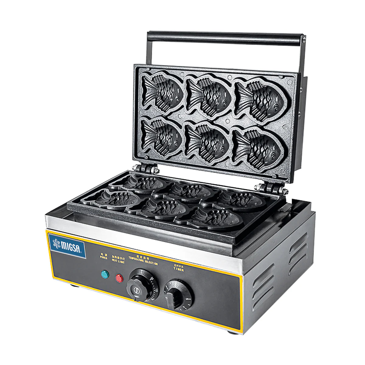 WKM-6  | Wafflera mini taiyaki Migsa 1600 W con 6 piezas, platos de teflón y termostato ajustable