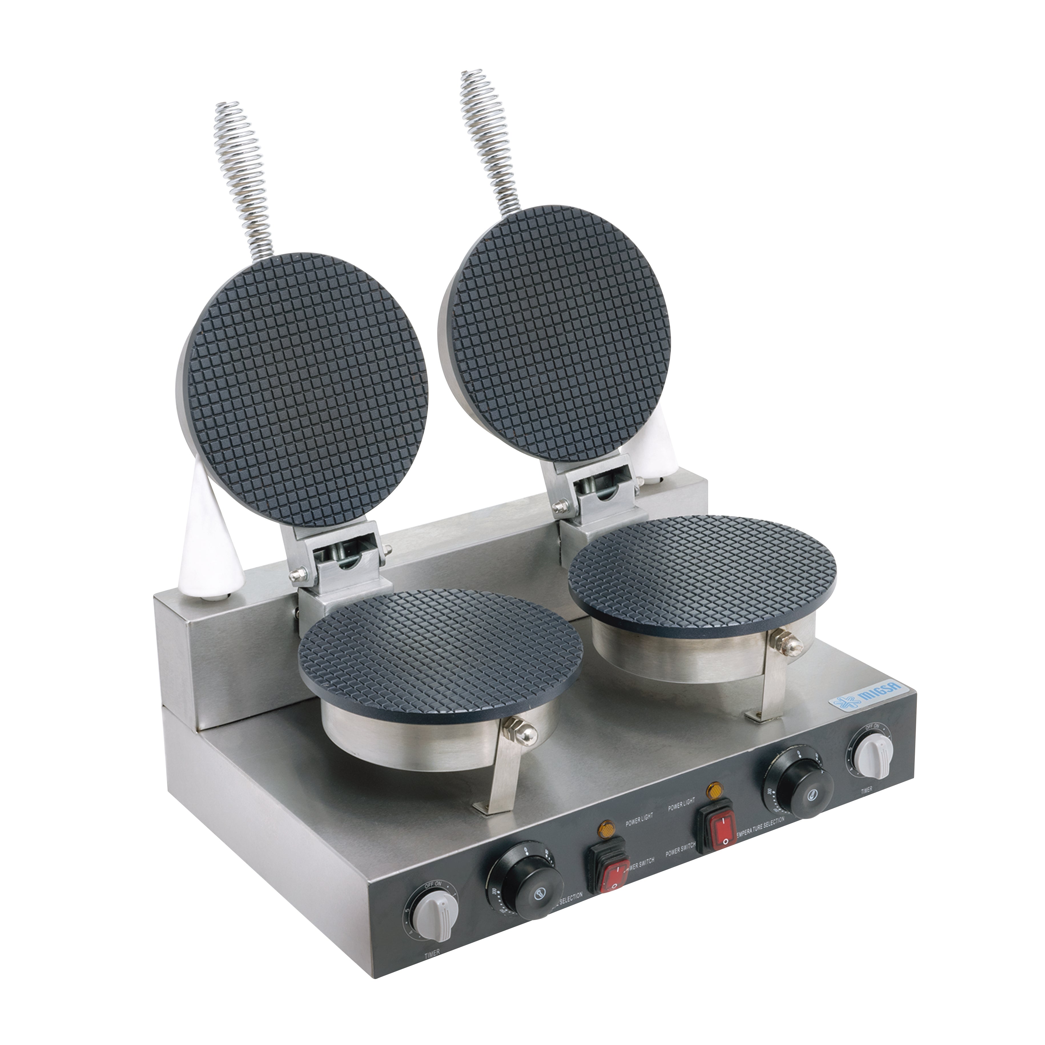 ZU2 | Cocinador eléctrico doble de conos y canastitas Migsa 1200 W con platos de teflón y termostato