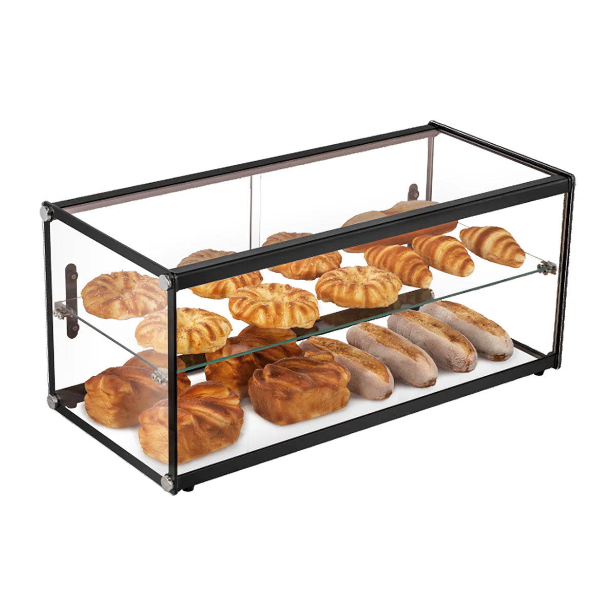 ZW-120 | Vitrina exhibidora neutra Migsa 120 L con cristal recto, 2 niveles y puertas corredizas traseras