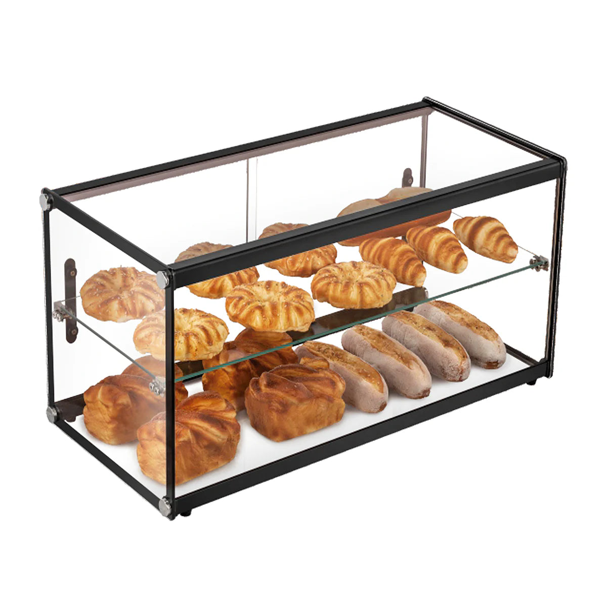 ZW-90 | Vitrina exhibidora neutra Migsa 90 L con cristal recto, 2 niveles y puertas corredizas traseras